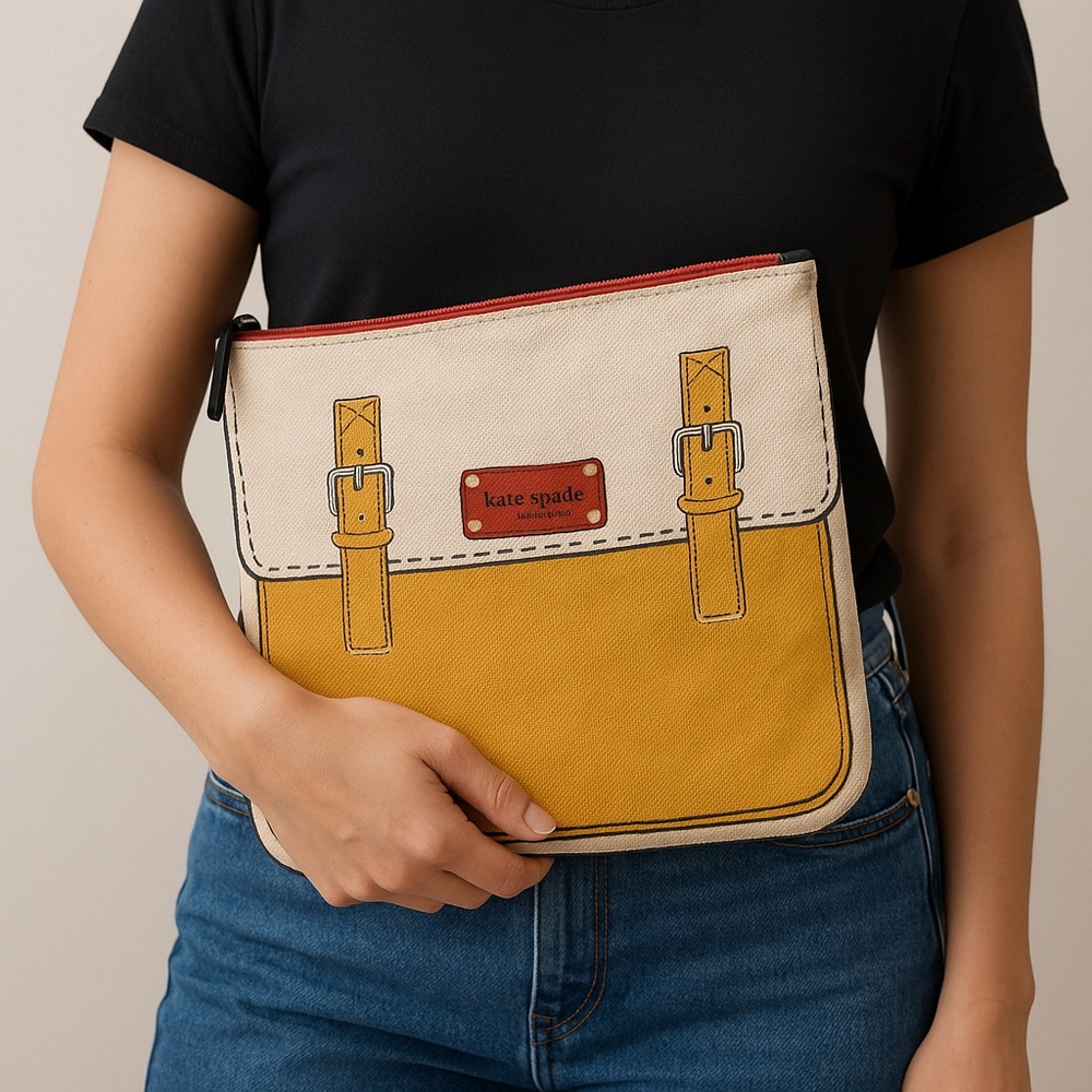 Kate Spade Canvas School Satchel Print Pouch – Large Zip Bag